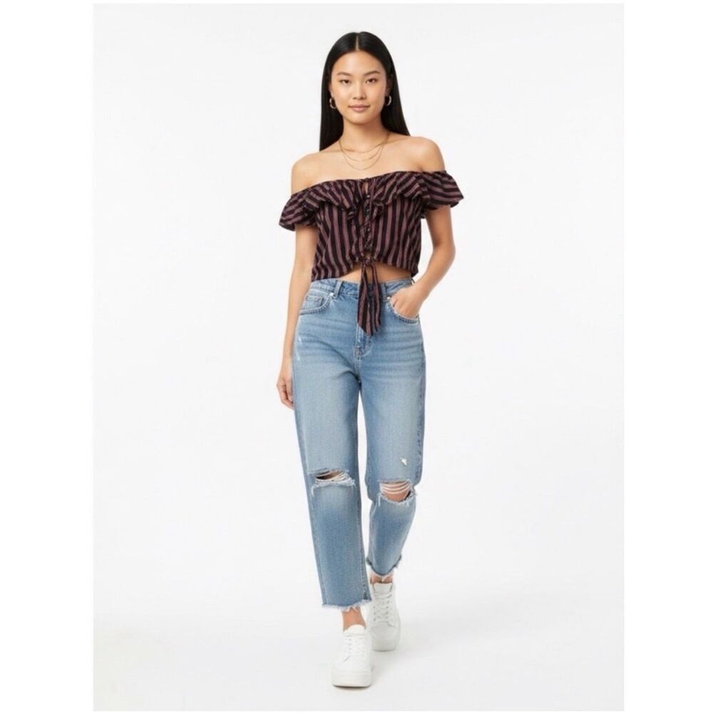 10 items for $20 Sale: Ambiance Black and Red Off-Shoulder Crop Top-L